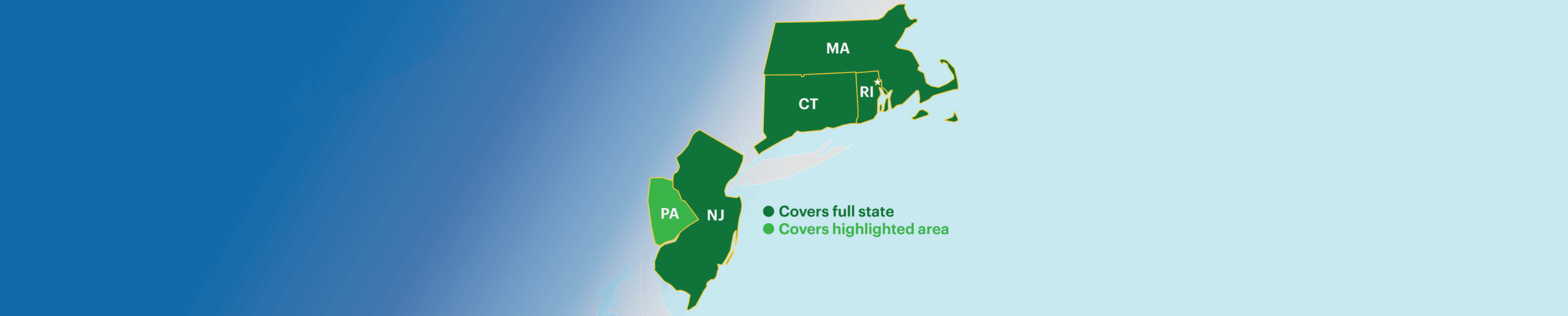 Evergreen Solar service area map covering Massachusetts, Rhode Island, Connecticut, New Jersey, and Pennsylvania